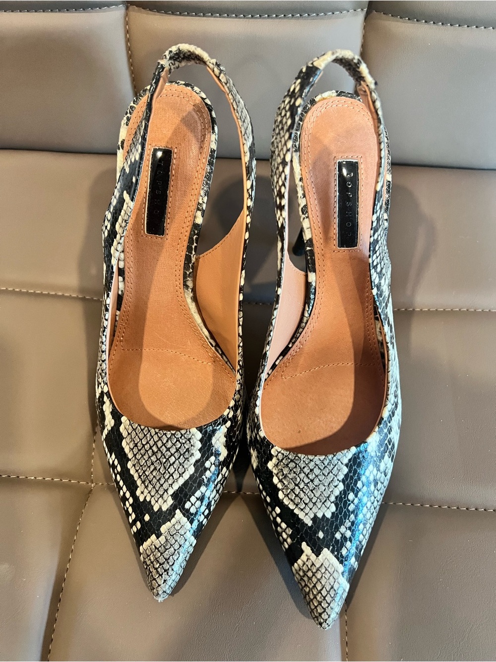 Topshop Snake Print Slingback Heels – Pointed Toe Stiletto Pumps ✨